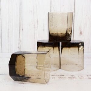 Vintage Libbey Facets Tawney Brown Panel Glasses Set 4 Old Fashioned Rocks